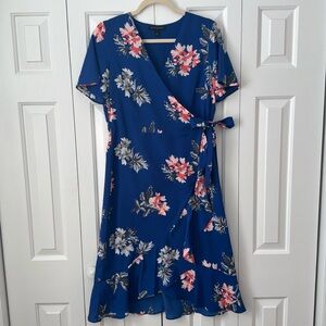Banana Republic Blue Flowered Wrap Dress, Size 8